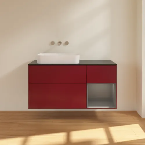 Bild von VILLEROY BOCH Finion Waschbeckenunterschrank, mit Beleuchtung, 3 Auszüge, 1200 x 603 x 501 mm, Peony Matt Lacquer / Anthracite Matt Lacquer / Glass Black Matt #F692GKHB