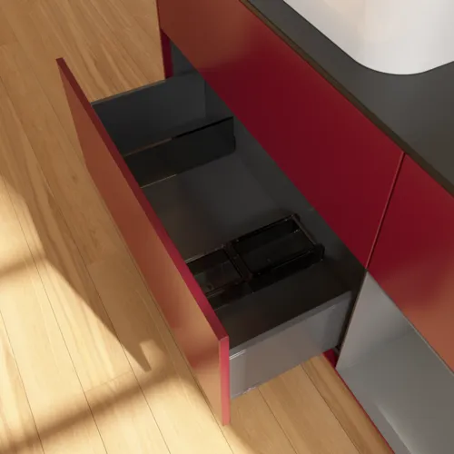 Bild von VILLEROY BOCH Finion Waschbeckenunterschrank, mit Beleuchtung, 3 Auszüge, 1200 x 603 x 501 mm, Peony Matt Lacquer / Anthracite Matt Lacquer / Glass Black Matt #F692GKHB