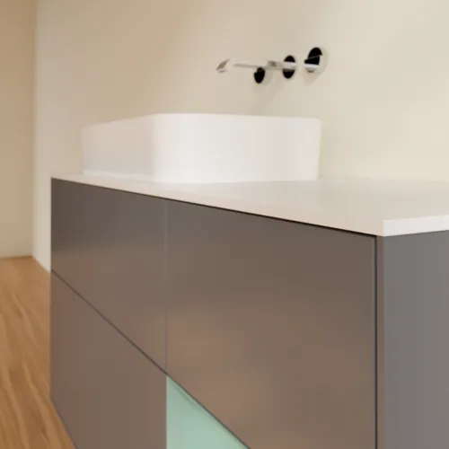 Bild von VILLEROY BOCH Finion Waschbeckenunterschrank, mit Beleuchtung, 3 Auszüge, 1200 x 603 x 501 mm, Anthracite Matt Lacquer / Olive Matt Lacquer / Glass White Matt #F691GMGK