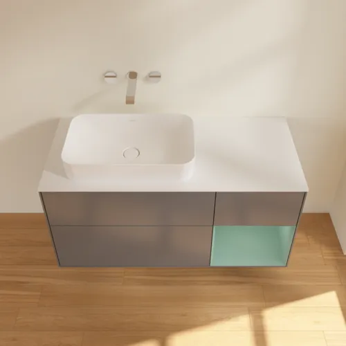 Bild von VILLEROY BOCH Finion Waschbeckenunterschrank, mit Beleuchtung, 3 Auszüge, 1200 x 603 x 501 mm, Anthracite Matt Lacquer / Olive Matt Lacquer / Glass White Matt #F691GMGK