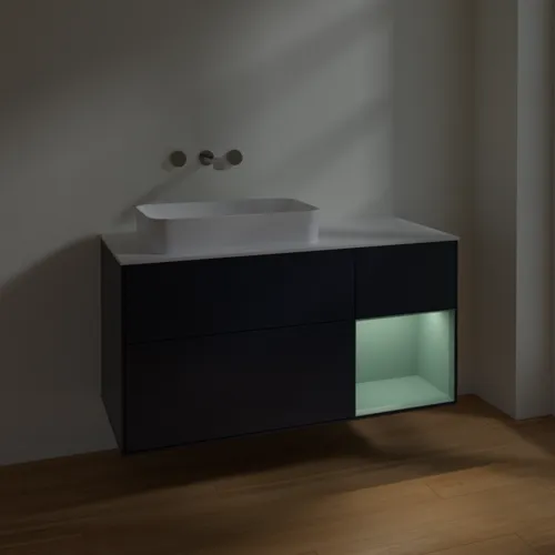 Bild von VILLEROY BOCH Finion Waschbeckenunterschrank, mit Beleuchtung, 3 Auszüge, 1200 x 603 x 501 mm, Midnight Blue Matt Lacquer / Olive Matt Lacquer / Glass White Matt #F691GMHG