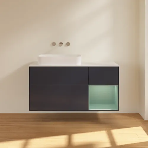Bild von VILLEROY BOCH Finion Waschbeckenunterschrank, mit Beleuchtung, 3 Auszüge, 1200 x 603 x 501 mm, Midnight Blue Matt Lacquer / Olive Matt Lacquer / Glass White Matt #F691GMHG