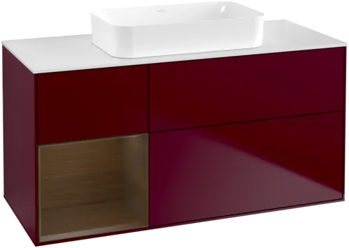 VILLEROY BOCH Finion Vanity unit, with lighting, 3 pull-out compartments, 1200 x 603 x 501 mm, Peony Matt Lacquer / Walnut Veneer / Glass White Matt #F701GNHB resmi