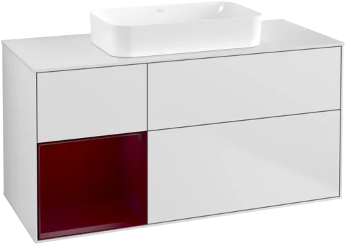 VILLEROY BOCH Finion Vanity unit, with lighting, 3 pull-out compartments, 1200 x 603 x 501 mm, White Matt Lacquer / Peony Matt Lacquer / Glass White Matt #F701HBMT resmi