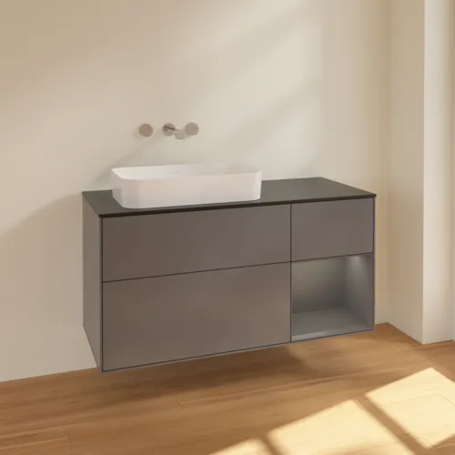 Bild von VILLEROY BOCH Finion Waschbeckenunterschrank, mit Beleuchtung, 3 Auszüge, 1200 x 603 x 501 mm, Anthracite Matt Lacquer / Anthracite Matt Lacquer / Glass Black Matt #F692GKGK