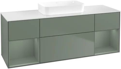VILLEROY BOCH Finion Vanity unit, with lighting, 4 pull-out compartments, 1600 x 603 x 501 mm, Olive Matt Lacquer / Olive Matt Lacquer / Glass White Matt #F741GMGM resmi