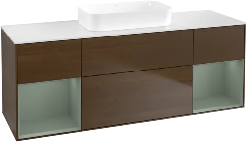VILLEROY BOCH Finion Vanity unit, with lighting, 4 pull-out compartments, 1600 x 603 x 501 mm, Walnut Veneer / Olive Matt Lacquer / Glass White Matt #F741GMGN resmi