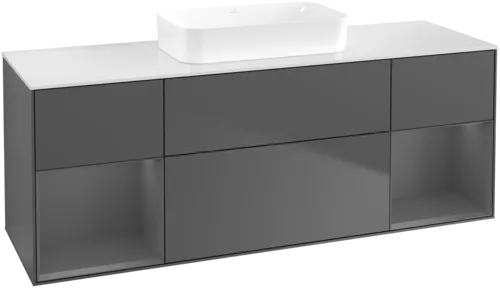 VILLEROY BOCH Finion Vanity unit, with lighting, 4 pull-out compartments, 1600 x 603 x 501 mm, Anthracite Matt Lacquer / Anthracite Matt Lacquer / Glass White Matt #F741GKGK resmi
