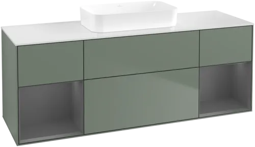 VILLEROY BOCH Finion Vanity unit, with lighting, 4 pull-out compartments, 1600 x 603 x 501 mm, Olive Matt Lacquer / Anthracite Matt Lacquer / Glass White Matt #F741GKGM resmi