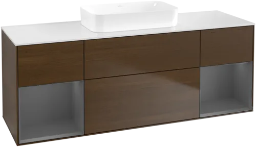 VILLEROY BOCH Finion Vanity unit, with lighting, 4 pull-out compartments, 1600 x 603 x 501 mm, Walnut Veneer / Anthracite Matt Lacquer / Glass White Matt #F741GKGN resmi