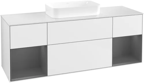 VILLEROY BOCH Finion Vanity unit, with lighting, 4 pull-out compartments, 1600 x 603 x 501 mm, Glossy White Lacquer / Anthracite Matt Lacquer / Glass White Matt #F741GKGF resmi