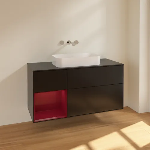 VILLEROY BOCH Finion Waschbeckenunterschrank, mit Beleuchtung, 3 Auszüge, 1200 x 603 x 501 mm, Black Matt Lacquer / Peony Matt Lacquer / Glass Black Matt #F702HBPD, Bild 2