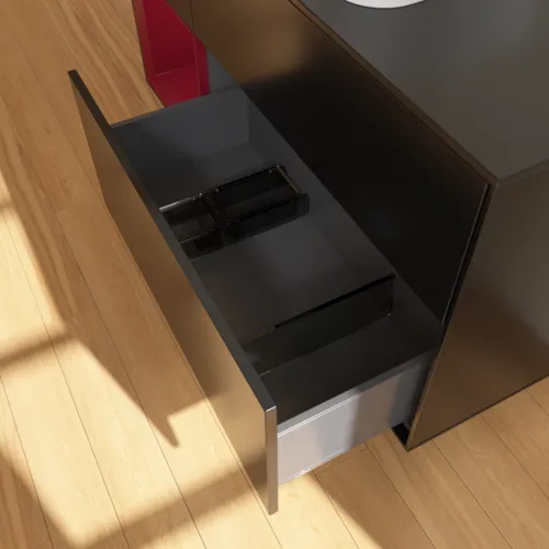VILLEROY BOCH Finion Waschbeckenunterschrank, mit Beleuchtung, 3 Auszüge, 1200 x 603 x 501 mm, Black Matt Lacquer / Peony Matt Lacquer / Glass Black Matt #F702HBPD, Bild 5