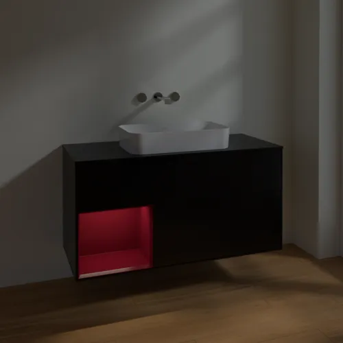 VILLEROY BOCH Finion Waschbeckenunterschrank, mit Beleuchtung, 3 Auszüge, 1200 x 603 x 501 mm, Black Matt Lacquer / Peony Matt Lacquer / Glass Black Matt #F702HBPD, Bild 4