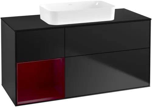 VILLEROY BOCH Finion Vanity unit, with lighting, 3 pull-out compartments, 1200 x 603 x 501 mm, Black Matt Lacquer / Peony Matt Lacquer / Glass Black Matt #F702HBPD resmi