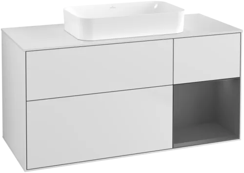 Picture of VILLEROY BOCH Finion Vanity unit, with lighting, 3 pull-out compartments, 1200 x 603 x 501 mm, White Matt Lacquer / Anthracite Matt Lacquer / Glass White Matt #F711GKMT