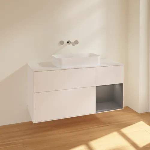 VILLEROY BOCH Finion Waschbeckenunterschrank, mit Beleuchtung, 3 Auszüge, 1200 x 603 x 501 mm, White Matt Lacquer / Anthracite Matt Lacquer / Glass White Matt #F711GKMT, Bild 2