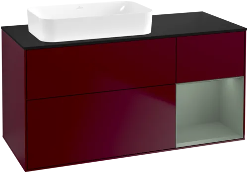Picture of VILLEROY BOCH Finion Vanity unit, with lighting, 3 pull-out compartments, 1200 x 603 x 501 mm, Peony Matt Lacquer / Olive Matt Lacquer / Glass Black Matt #F692GMHB