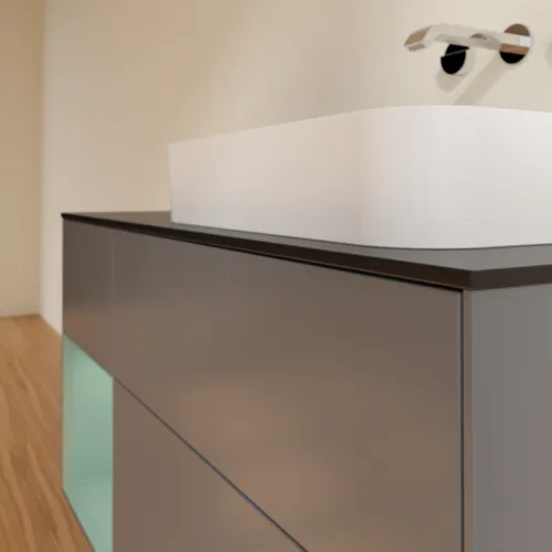 Bild von VILLEROY BOCH Finion Waschbeckenunterschrank, mit Beleuchtung, 3 Auszüge, 1200 x 603 x 501 mm, Anthracite Matt Lacquer / Olive Matt Lacquer / Glass Black Matt #F682GMGK