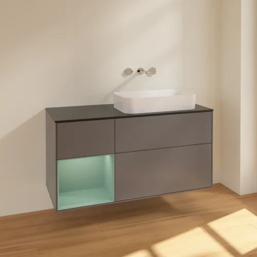 Bild von VILLEROY BOCH Finion Waschbeckenunterschrank, mit Beleuchtung, 3 Auszüge, 1200 x 603 x 501 mm, Anthracite Matt Lacquer / Olive Matt Lacquer / Glass Black Matt #F682GMGK