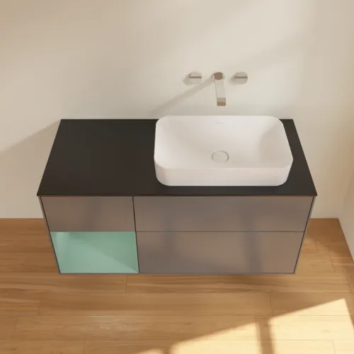 Bild von VILLEROY BOCH Finion Waschbeckenunterschrank, mit Beleuchtung, 3 Auszüge, 1200 x 603 x 501 mm, Anthracite Matt Lacquer / Olive Matt Lacquer / Glass Black Matt #F682GMGK