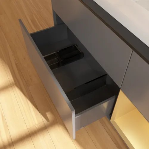 VILLEROY BOCH Finion Waschbeckenunterschrank, mit Beleuchtung, 3 Auszüge, 1200 x 603 x 501 mm, Anthracite Matt Lacquer / Gold Matt Lacquer / Glass Black Matt #F712HFGK, Bild 5