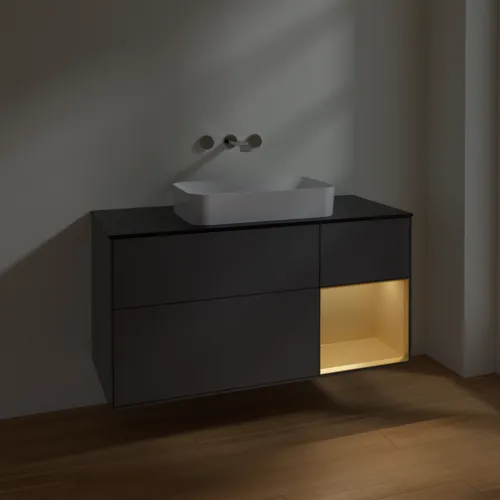 VILLEROY BOCH Finion Waschbeckenunterschrank, mit Beleuchtung, 3 Auszüge, 1200 x 603 x 501 mm, Anthracite Matt Lacquer / Gold Matt Lacquer / Glass Black Matt #F712HFGK, Bild 4
