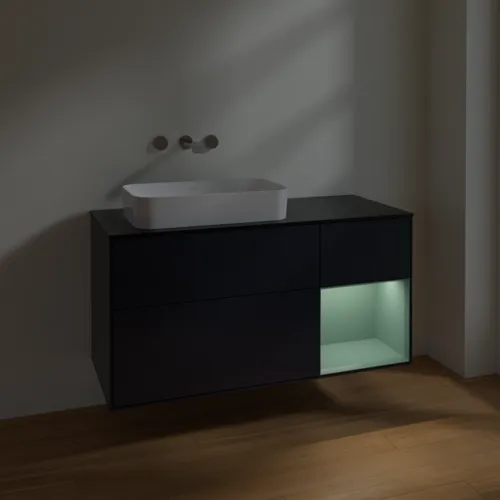 Bild von VILLEROY BOCH Finion Waschbeckenunterschrank, mit Beleuchtung, 3 Auszüge, 1200 x 603 x 501 mm, Midnight Blue Matt Lacquer / Olive Matt Lacquer / Glass Black Matt #F692GMHG