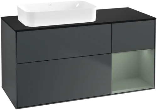 Picture of VILLEROY BOCH Finion Vanity unit, with lighting, 3 pull-out compartments, 1200 x 603 x 501 mm, Midnight Blue Matt Lacquer / Olive Matt Lacquer / Glass Black Matt #F692GMHG
