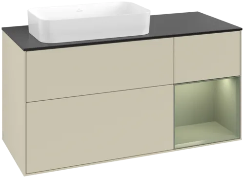 Picture of VILLEROY BOCH Finion Vanity unit, with lighting, 3 pull-out compartments, 1200 x 603 x 501 mm, Silk Grey Matt Lacquer / Olive Matt Lacquer / Glass Black Matt #F692GMHJ