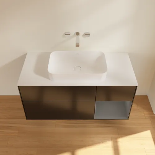 Bild von VILLEROY BOCH Finion Waschbeckenunterschrank, mit Beleuchtung, 3 Auszüge, 1200 x 603 x 501 mm, Black Matt Lacquer / Anthracite Matt Lacquer / Glass White Matt #F711GKPD