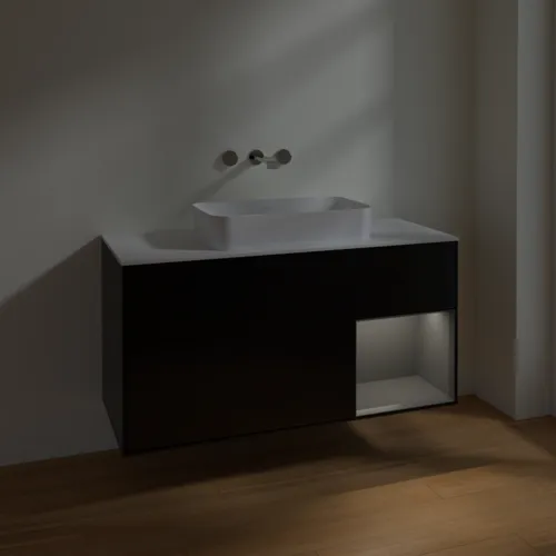 Bild von VILLEROY BOCH Finion Waschbeckenunterschrank, mit Beleuchtung, 3 Auszüge, 1200 x 603 x 501 mm, Black Matt Lacquer / Anthracite Matt Lacquer / Glass White Matt #F711GKPD