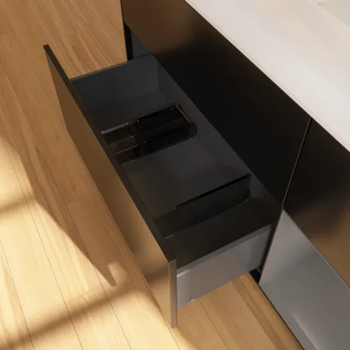 Bild von VILLEROY BOCH Finion Waschbeckenunterschrank, mit Beleuchtung, 3 Auszüge, 1200 x 603 x 501 mm, Black Matt Lacquer / Anthracite Matt Lacquer / Glass White Matt #F711GKPD