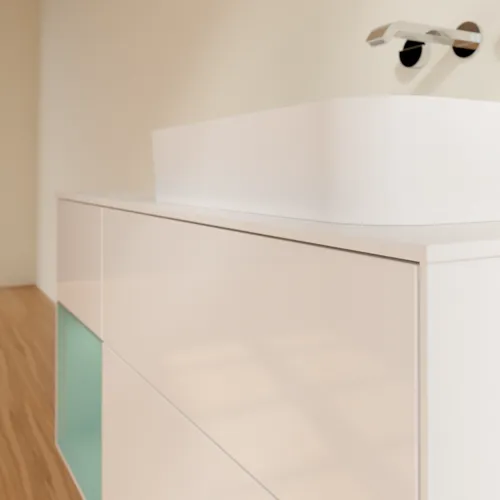 Bild von VILLEROY BOCH Finion Waschbeckenunterschrank, mit Beleuchtung, 3 Auszüge, 1200 x 603 x 501 mm, Glossy White Lacquer / Olive Matt Lacquer / Glass White Matt #F681GMGF
