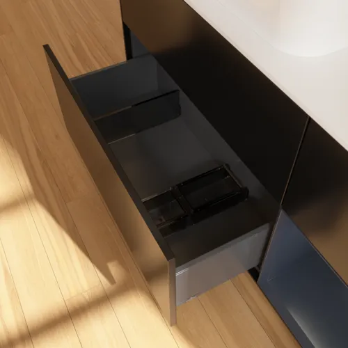 Bild von VILLEROY BOCH Finion Waschbeckenunterschrank, mit Beleuchtung, 3 Auszüge, 1200 x 603 x 501 mm, Black Matt Lacquer / Midnight Blue Matt Lacquer / Glass White Matt #F691HGPD