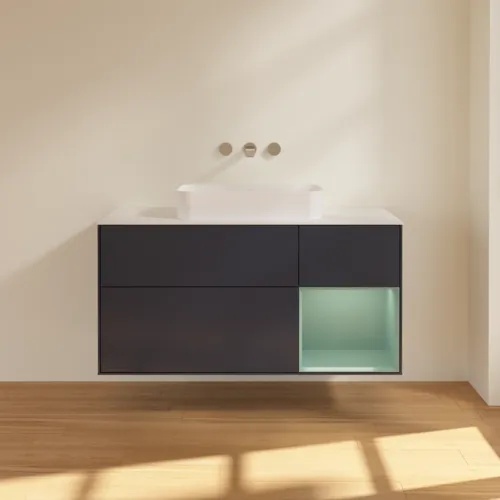 Bild von VILLEROY BOCH Finion Waschbeckenunterschrank, mit Beleuchtung, 3 Auszüge, 1200 x 603 x 501 mm, Midnight Blue Matt Lacquer / Olive Matt Lacquer / Glass White Matt #F711GMHG