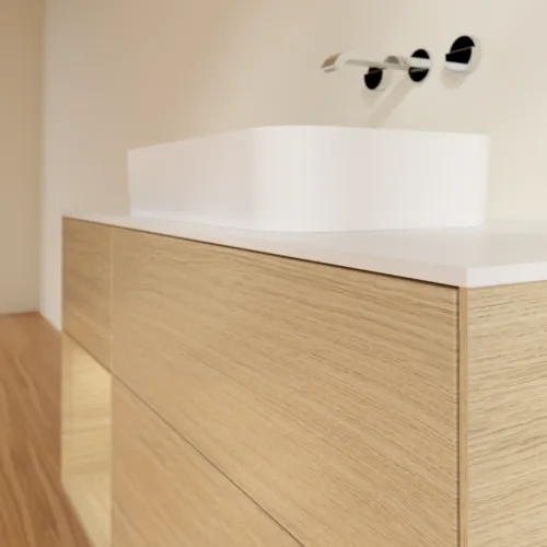 VILLEROY BOCH Finion Waschbeckenunterschrank, mit Beleuchtung, 3 Auszüge, 1200 x 603 x 501 mm, Oak Veneer / Oak Veneer / Glass White Matt #F701PCPC, Bild 4