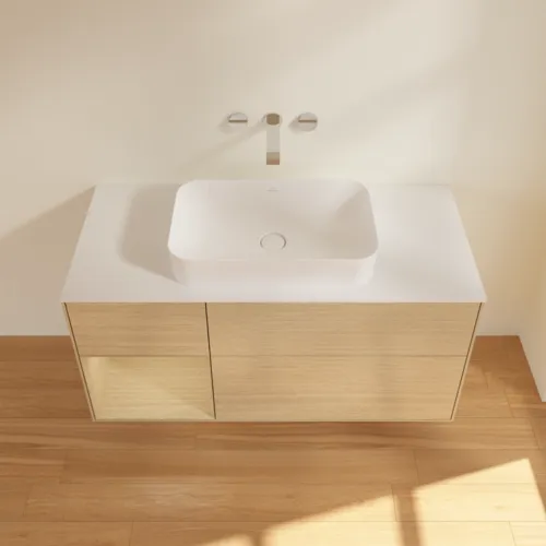 VILLEROY BOCH Finion Waschbeckenunterschrank, mit Beleuchtung, 3 Auszüge, 1200 x 603 x 501 mm, Oak Veneer / Oak Veneer / Glass White Matt #F701PCPC, Bild 3