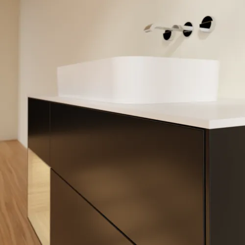 Bild von VILLEROY BOCH Finion Waschbeckenunterschrank, mit Beleuchtung, 3 Auszüge, 1200 x 603 x 501 mm, Black Matt Lacquer / Oak Veneer / Glass White Matt #F701PCPD