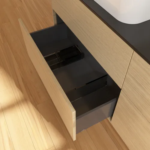 VILLEROY BOCH Finion Waschbeckenunterschrank, 4 Auszüge, 1600 x 603 x 501 mm, Oak Veneer / Glass Black Matt #F72200PC, Bild 5