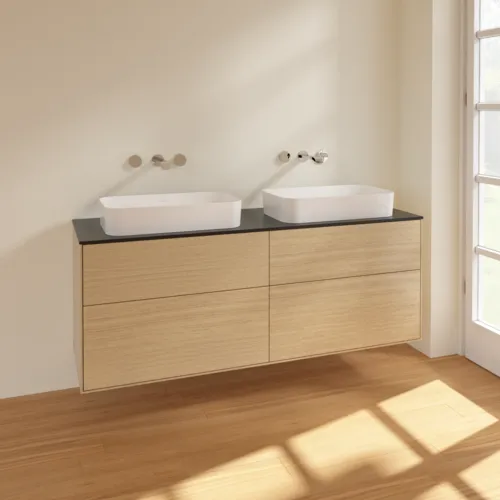 VILLEROY BOCH Finion Waschbeckenunterschrank, 4 Auszüge, 1600 x 603 x 501 mm, Oak Veneer / Glass Black Matt #F72200PC, Bild 2