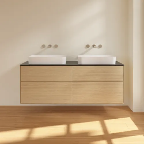 VILLEROY BOCH Finion Waschbeckenunterschrank, 4 Auszüge, 1600 x 603 x 501 mm, Oak Veneer / Glass Black Matt #F72200PC, Bild 3
