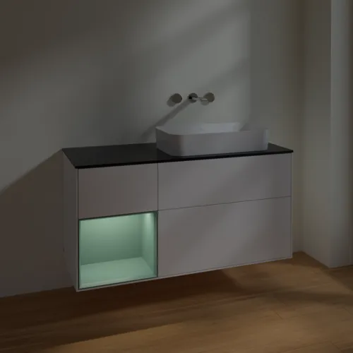 Bild von VILLEROY BOCH Finion Waschbeckenunterschrank, mit Beleuchtung, 3 Auszüge, 1200 x 603 x 501 mm, White Matt Lacquer / Olive Matt Lacquer / Glass Black Matt #F682GMMT