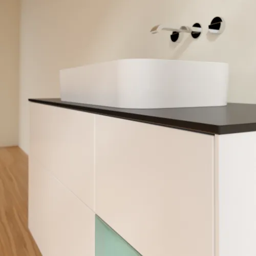 Bild von VILLEROY BOCH Finion Waschbeckenunterschrank, mit Beleuchtung, 3 Auszüge, 1200 x 603 x 501 mm, White Matt Lacquer / Olive Matt Lacquer / Glass Black Matt #F712GMMT