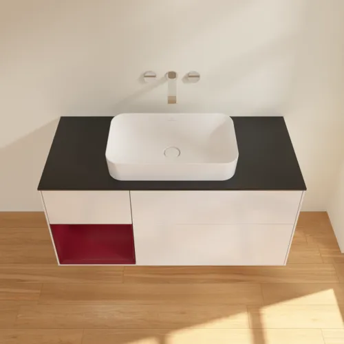 Bild von VILLEROY BOCH Finion Waschbeckenunterschrank, mit Beleuchtung, 3 Auszüge, 1200 x 603 x 501 mm, Glossy White Lacquer / Peony Matt Lacquer / Glass Black Matt #F702HBGF