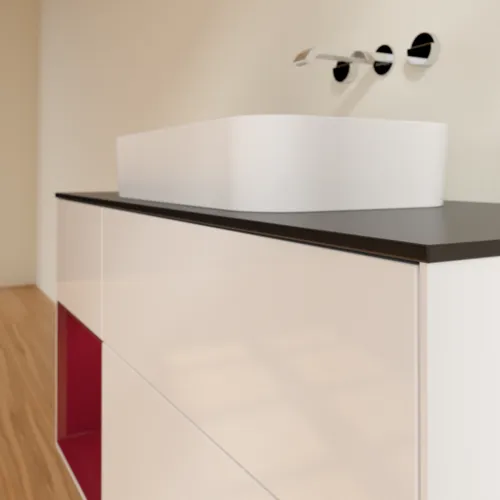 Bild von VILLEROY BOCH Finion Waschbeckenunterschrank, mit Beleuchtung, 3 Auszüge, 1200 x 603 x 501 mm, Glossy White Lacquer / Peony Matt Lacquer / Glass Black Matt #F702HBGF