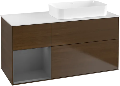 VILLEROY BOCH Finion Vanity unit, with lighting, 3 pull-out compartments, 1200 x 603 x 501 mm, Walnut Veneer / Anthracite Matt Lacquer / Glass White Matt #F681GKGN resmi