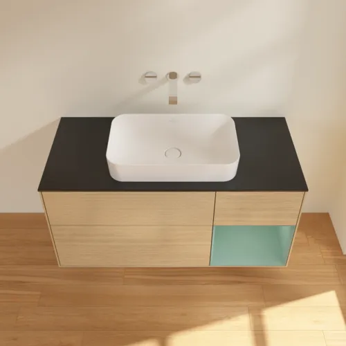 VILLEROY BOCH Finion Waschbeckenunterschrank, mit Beleuchtung, 3 Auszüge, 1200 x 603 x 501 mm, Oak Veneer / Olive Matt Lacquer / Glass Black Matt #F712GMPC, Bild 3