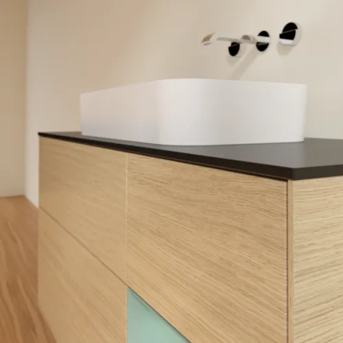 VILLEROY BOCH Finion Waschbeckenunterschrank, mit Beleuchtung, 3 Auszüge, 1200 x 603 x 501 mm, Oak Veneer / Olive Matt Lacquer / Glass Black Matt #F712GMPC, Bild 4