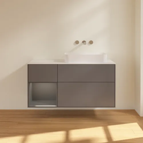 Bild von VILLEROY BOCH Finion Waschbeckenunterschrank, mit Beleuchtung, 3 Auszüge, 1200 x 603 x 501 mm, Anthracite Matt Lacquer / Anthracite Matt Lacquer / Glass White Matt #F681GKGK